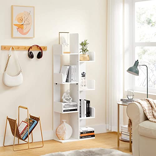 VASAGLE Bookcase, Tree-Shaped Bookshelf with 8 Storage Shelves, Rounded Corners, White 9.8D x 19.7W x 55.1H in, Engineered Wood