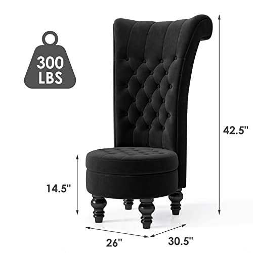 Mu Retro High Back Armless Chair, Velvet Royal Furniture Chair, Upholstered Tufted Accent Seat for Living Room, Dressing Room, Bedroom, Black