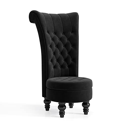 Mu Retro High Back Armless Chair, Velvet Royal Furniture Chair, Upholstered Tufted Accent Seat for Living Room, Dressing Room, Bedroom, Black