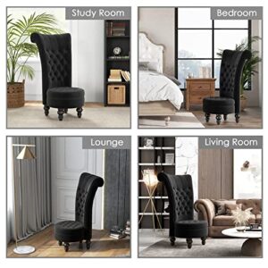 Mu Retro High Back Armless Chair, Velvet Royal Furniture Chair, Upholstered Tufted Accent Seat for Living Room, Dressing Room, Bedroom, Black