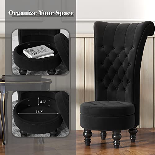 Mu Retro High Back Armless Chair, Velvet Royal Furniture Chair, Upholstered Tufted Accent Seat for Living Room, Dressing Room, Bedroom, Black