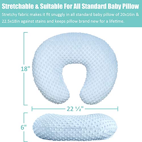 Minky Nursing Pillow Cover, Nursing Pillow Case Plush Breastfeeding Pillow Slipcover Fits Nursing Pillow, Ultra Soft Snug for Infant & Baby Boy Girl, Machine Washable & Breathable, Grey & Light Blue