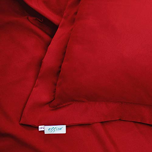 Essina Queen Duvet Cover Set – 3-Pcs Microfiber Duvet Cover with 2 Pillow Shams – Wrinkle-Resistant Duvet Cover Queen – Solid Color Duvet Cover with Zipper Closure and 4 Corner Ties – Magic Red