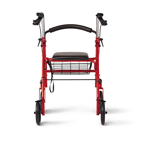 Medline Steel Rollator Walker with 8 Inch Wheels, Folding Rolling Walker, Adjustable Arms, Supports 300 lbs, Red