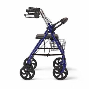 Medline Steel Rollator With 8 Inch Wheels, Folding Rolling Walker, Adjustable Arms, Supports 300 Lbs, Blue