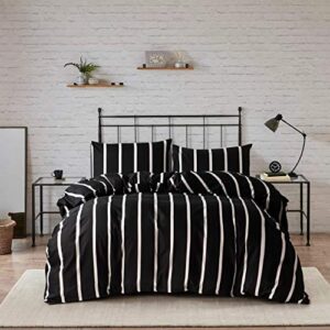 hskikwn black and white striped comforter set microfiber queen duvet cover set 90"x90" soft hotel 3pcs geometry full bedding set