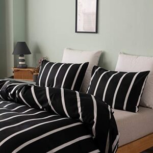 HSKIKWN Black and White Striped Comforter Set Microfiber Queen Duvet Cover Set 90"x90" Soft Hotel 3PCS Geometry Full Bedding Set