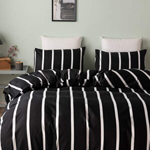 HSKIKWN Black and White Striped Comforter Set Microfiber Queen Duvet Cover Set 90"x90" Soft Hotel 3PCS Geometry Full Bedding Set