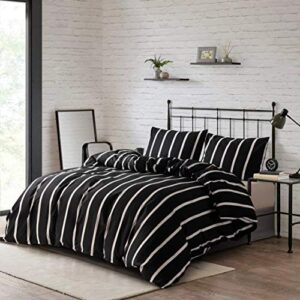 HSKIKWN Black and White Striped Comforter Set Microfiber Queen Duvet Cover Set 90"x90" Soft Hotel 3PCS Geometry Full Bedding Set