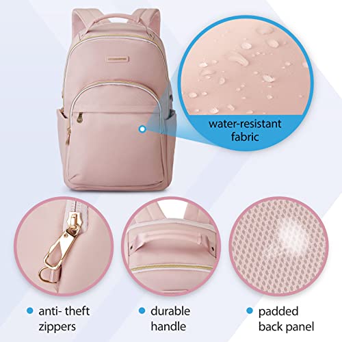 LIGHT FLIGHT Laptop Backpack for Women Computer Bag 15.6 Casual Notebook Back packs for Work Travel Business Trip College, Practical Gift for Women and Family Pink