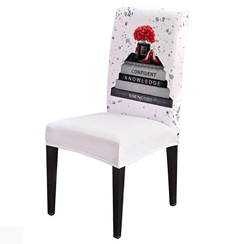 Stretch Washable Chair Slipcovers Flowers Watercolor Chair Covers Set Lipstick Perfume Books High Heels Dining Chair Seat Protector for Home Hotel Ceremony 8 PCS