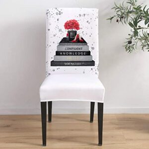 Stretch Washable Chair Slipcovers Flowers Watercolor Chair Covers Set Lipstick Perfume Books High Heels Dining Chair Seat Protector for Home Hotel Ceremony 8 PCS