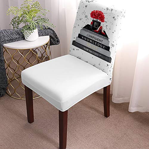 Stretch Washable Chair Slipcovers Flowers Watercolor Chair Covers Set Lipstick Perfume Books High Heels Dining Chair Seat Protector for Home Hotel Ceremony 8 PCS