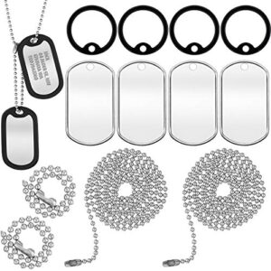 weewooday 4 pieces military dog tag silencer silicone round rubbers army dog tag silencer set complete with 4 steel ball chains & 4 blank dog tags, black