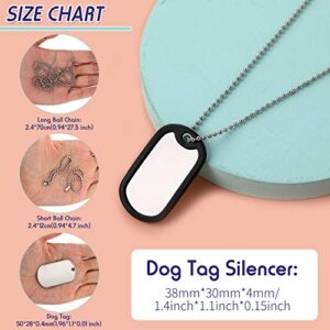 Weewooday 4 Pieces Military Dog Tag Silencer Silicone Round Rubbers Army Dog Tag Silencer Set Complete with 4 Steel Ball Chains & 4 Blank Dog Tags, Black