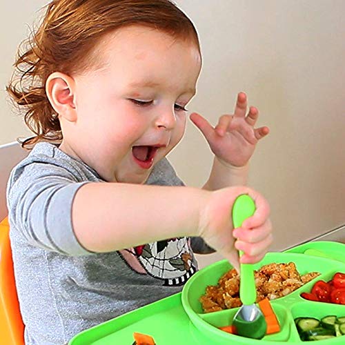 green sprouts Learning Cutlery Set Helps Toddler Develop Independent Eating Skills Designed for Small Hands, Contoured Handles for Easy gripping, Safety Edge on Knife, Dishwasher Safe