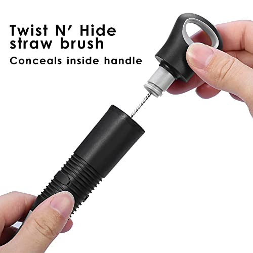 3-in-1 Bottle Brush with Straw Cleaning Brush and Nipple Cleaner, Long Handle Water Bottle Scrubbing Brush, Built for Cleaning Sport Bottles, Baby Bottles, Coffee Mugs, Tumblers, Wine Decanters, Flask