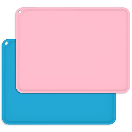 Non-Slip Silicone Placemats for Children Kids Baby, Large Silicone Sheets for Crafts Resin Jewelry Casting Molds Mat, Multi-Purpose Placemat for Children Baby, 2 Pack, Baby Pink&Blue