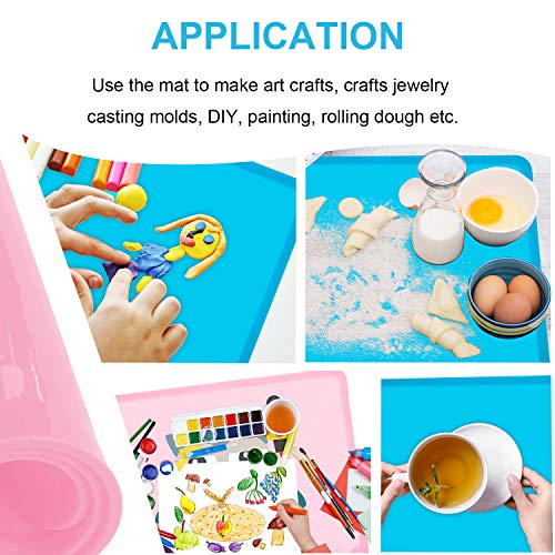 Non-Slip Silicone Placemats for Children Kids Baby, Large Silicone Sheets for Crafts Resin Jewelry Casting Molds Mat, Multi-Purpose Placemat for Children Baby, 2 Pack, Baby Pink&Blue