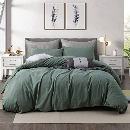 Ventidora 3 Piece Duvet Cover Set Queen Size,100% Organic Washed Cotton with Linen Feel Like Textured, Luxury Soft and Breatheable Bedding Set with Zipper Closure(1 Duvet Cover + 2 Pillowcases)