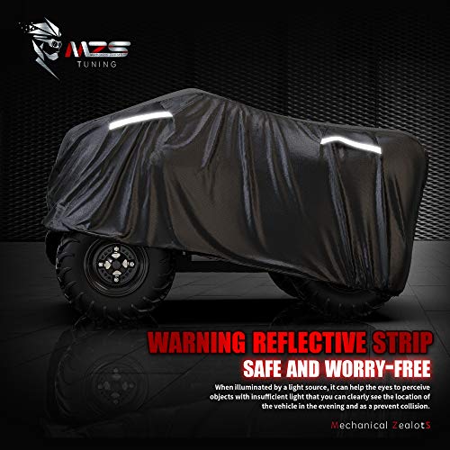 MZS ATV Cover All Weather Season Outdoor Storage Waterproof Protection Accessories fits up to 101 inch Quad 4 Wheeler Covers - Durable Tear Wind Proof Vents Night Reflective Adjuster Buckle Bag