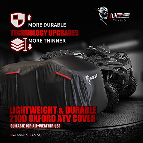 MZS ATV Cover All Weather Season Outdoor Storage Waterproof Protection Accessories fits up to 101 inch Quad 4 Wheeler Covers - Durable Tear Wind Proof Vents Night Reflective Adjuster Buckle Bag