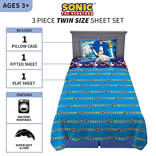 Franco Kids Bedding Super Soft Microfiber Sheet Set, Twin, Sonic The Hedgehog, Anime