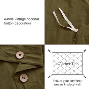 SunStyle Home 100% Washed Cotton Duvet Cover Set Breathable Soft Twin Olive Green Duvet Cover 2 Pieces Solid Color Bedding Set with Buttons Closure Comforter Cover Set (1 Duvet Cover +1 Sham)