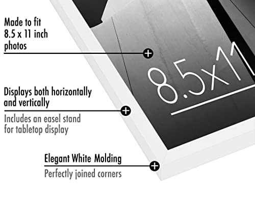 Americanflat 8.5x11 Picture Frame in White - Thin Border Photo Frame with Shatter Resistant Glass - Horizontal and Vertical Formats for Wall and Tabletop