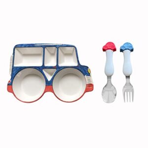 ari mes car shaped plate and spoon & fork set divided plate bpa free eco-friendly food level dinnerware toddler child children kids snack meal plate feeding picky eater boys (car plate + spoon & fork)
