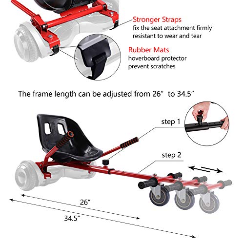 KKA Hoverboard seat Attachment for 6.5”-10” Hoverboard, go Kart Conversion kit, Accessory for self Balancing Scooter, Transform Your Hoverboard into a go cart, red