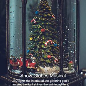 Christmas Snow Globe Lantern 11",USB & Battery Operated Lighted Swirling Glitter Water Lantern with Timer for Christma Home Decoration (Trees)