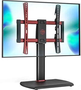 fitueyes universal tv stand base for 32-55 60 inch tv, 2.22 ft table top tv stand with swivel mount & wood base, height adjustable, max load 88 lbs, black