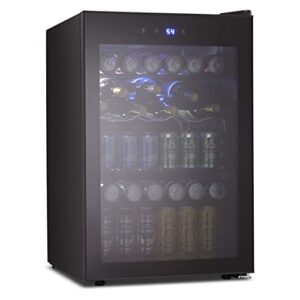 joy pebble mini fridge beverage cooler - 128 can mini fridge with glass door for soda beer or wine -drink dispenser small refrigerator with adjustable thermostat for office bedroom home (4.4 cu.ft)