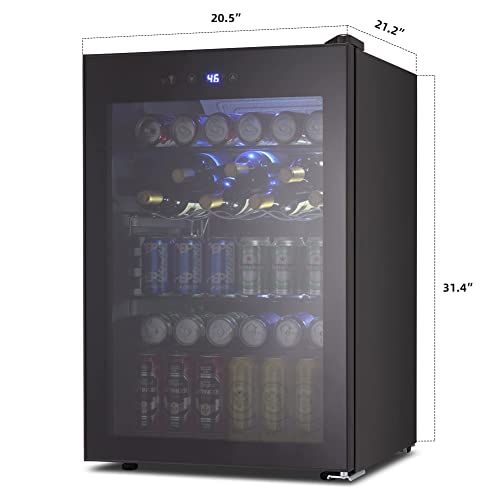 Joy Pebble Mini Fridge Beverage Cooler - 128 Can mini fridge with glass door for Soda Beer or Wine -Drink Dispenser Small Refrigerator with Adjustable Thermostat for Office bedroom Home (4.4 cu.ft)