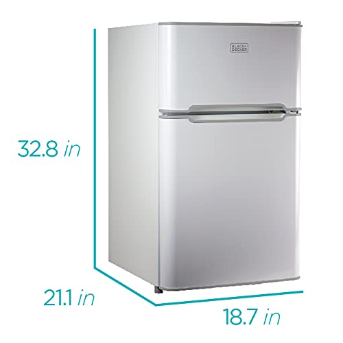 BLACK+DECKER BCRDK32W 2 Door Mini Fridge with Separate Freezer – Small, Drinks and Food in Dorm, Office, Apartment, or RV Camper Compact Refrigerator, 3.1 cu.ft, White