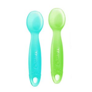 choomee silicone baby spoons | 4 months, first stage extra soft spoon tip for self feeding | firm handle for stable grip | bpa free, platinum grade silicone | transparent colors | firstspoon 2 ct