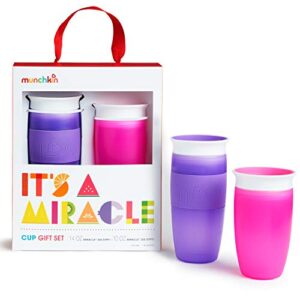 munchkin® it's a miracle! 360 sippy cup gift set, includes 10oz & 14oz miracle® 360 cup, pink/purple