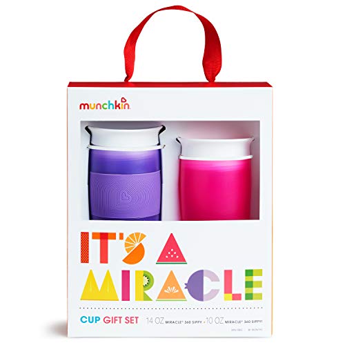 Munchkin® It's a Miracle! 360 Sippy Cup Gift Set, Includes 10oz & 14oz Miracle® 360 Cup, Pink/Purple