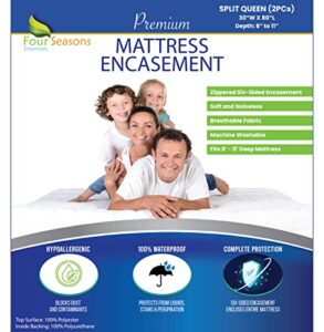 split queen mattress/box spring encasement 30" x 80" (2pcs) - waterproof zippered protector premium quality hypoallergenic bed cover protects against dust - breathable smooth fabric