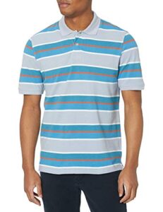 amazon essentials men's regular-fit cotton pique polo shirt, blue white stripe, x-small