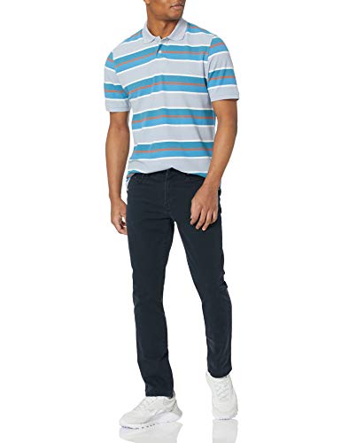 Amazon Essentials Men's Regular-Fit Cotton Pique Polo Shirt, Blue White Stripe, X-Small