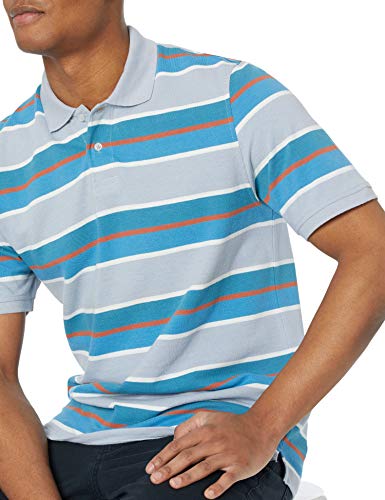 Amazon Essentials Men's Regular-Fit Cotton Pique Polo Shirt, Blue White Stripe, X-Small