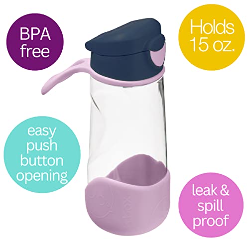 b.box Sport Spout Drink Bottle with Flip Top Lid, Durable Water Bottle for Kids, Leak-Proof, 15oz, Indigo Rose