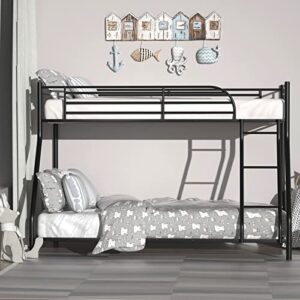 Olela Twin Over Full Metal Bunk Beds, Low Profile Bunk Beds Heavy Duty Steel Bed Frame with Safety Rail and Ladder for Boys Girls Adults Dormitory Bedroom,No Box Spring Needed (Black)