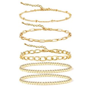 gold beaded bracelets for women gold bracelets for women plated chain link bracelet stretchable bracelet… (gold-01(5pcs-g))…