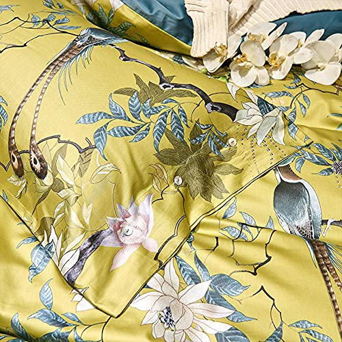 mixinni Duvet Cover Set King Size Bird Flower Pattern Soft Cotton Floral Bedding Comforter Cover Set with Zipper Closure and Ties for Women and Men, Ultra Soft, Breathable, Easy Care-King Size