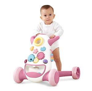 kÜb baby & toddler interactive push walker, educational music lights and activities, adjustable speed wheels, safe & stable,pink,girls toy