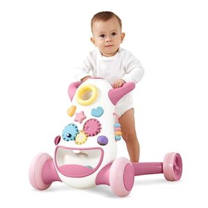 KÜB Baby & Toddler Interactive Push Walker, Educational Music Lights and Activities, Adjustable Speed Wheels, Safe & Stable,Pink,Girls Toy