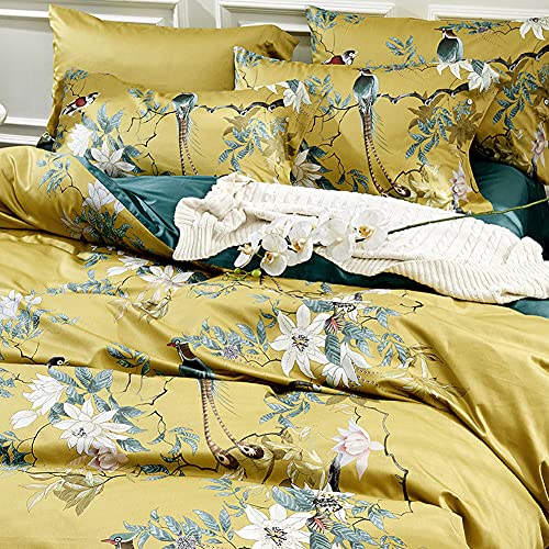 mixinni Duvet Cover Set King Size Bird Flower Pattern Soft Cotton Floral Bedding Comforter Cover Set with Zipper Closure and Ties for Women and Men, Ultra Soft, Breathable, Easy Care-King Size